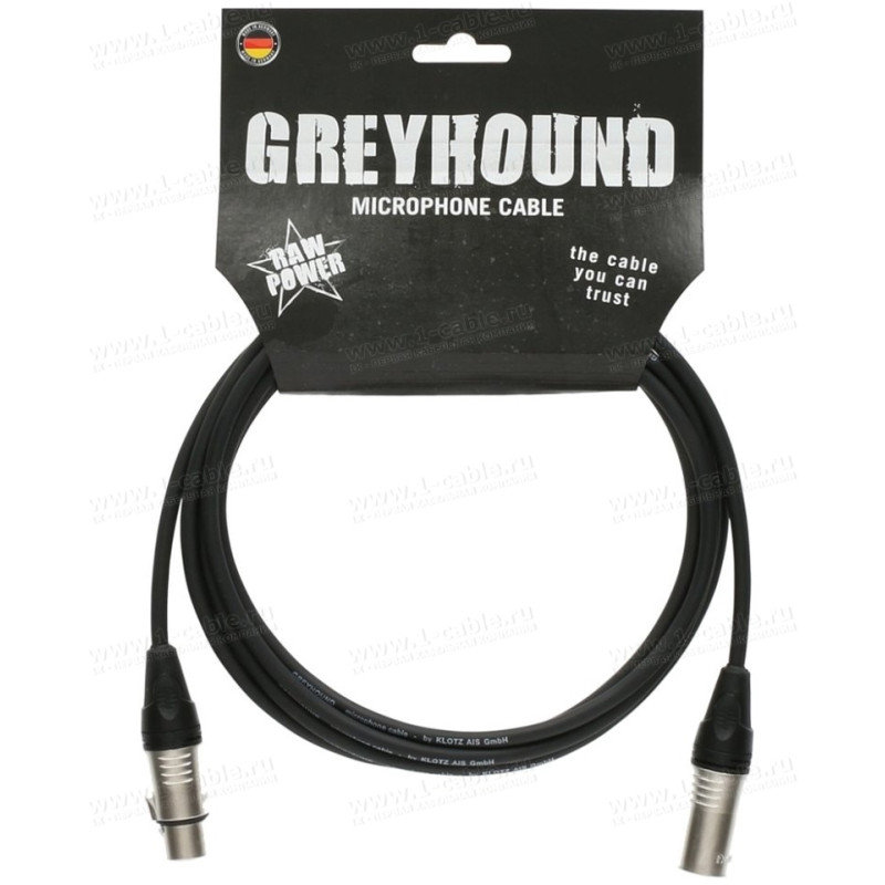 GRK1FM0100 - Кабель микрофонный, серия GREYHOUND, XLR3 гнездо > XLR3 штекер, MY218, 1x 2x 0.18 мм2
