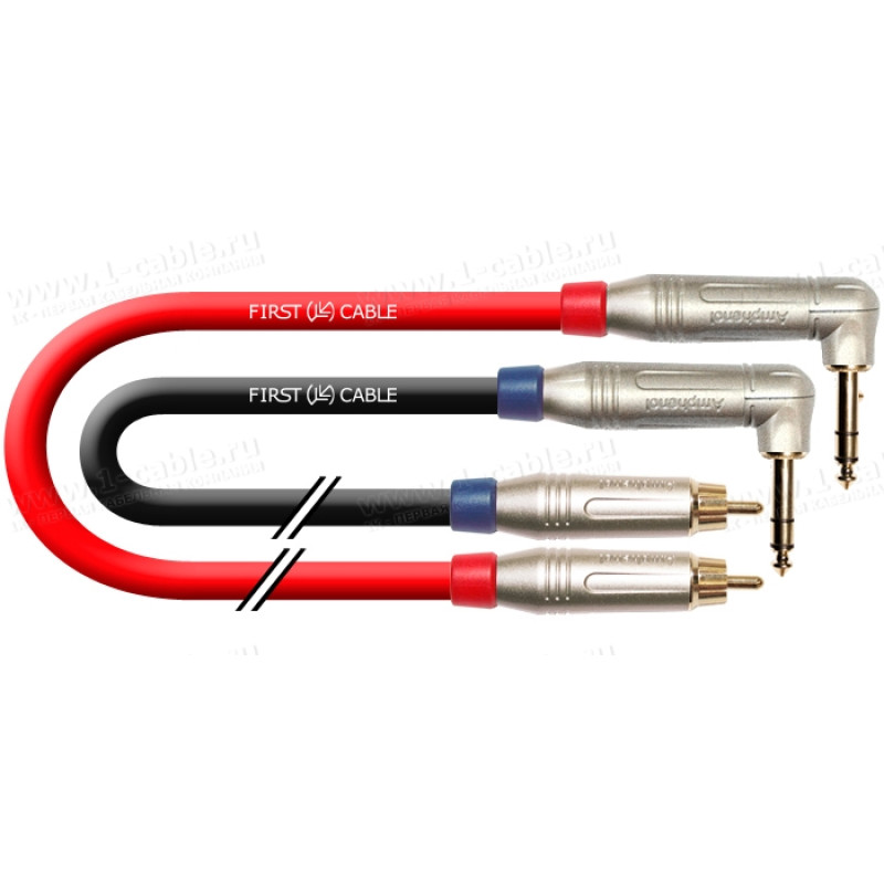 1T-A5A-00.5 - Кабель звук стерео, Basic, 2x RCA штекер > 2x Jack 6.3 mono штекер кутовий