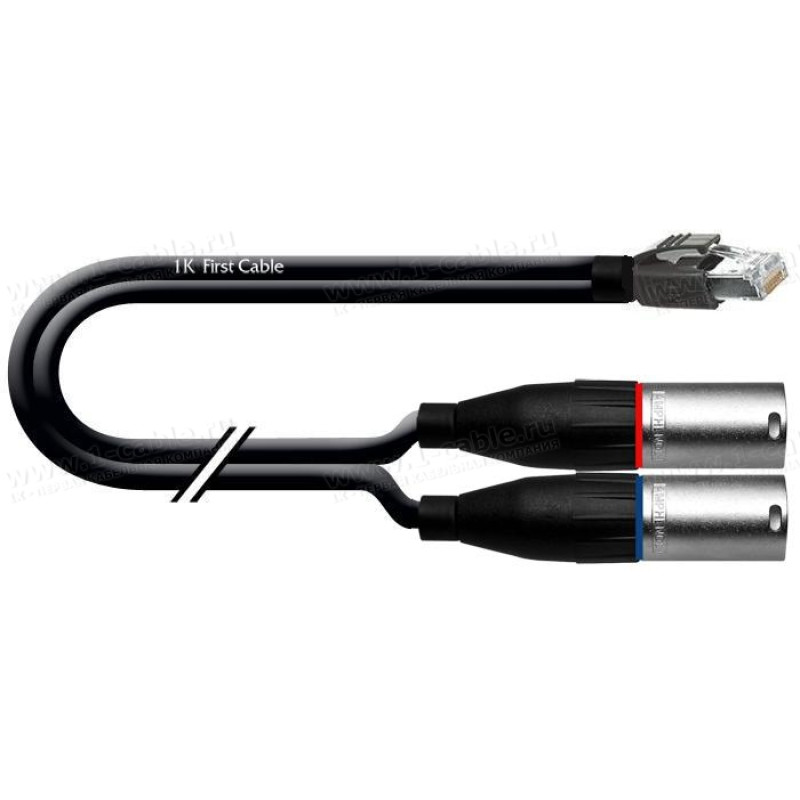 1T-AIC112-00.5 - Аудіокабель перехідний, RJ-45 штекер > 2х XLR3 штекер, діаметр - 3.4x7.0 мм