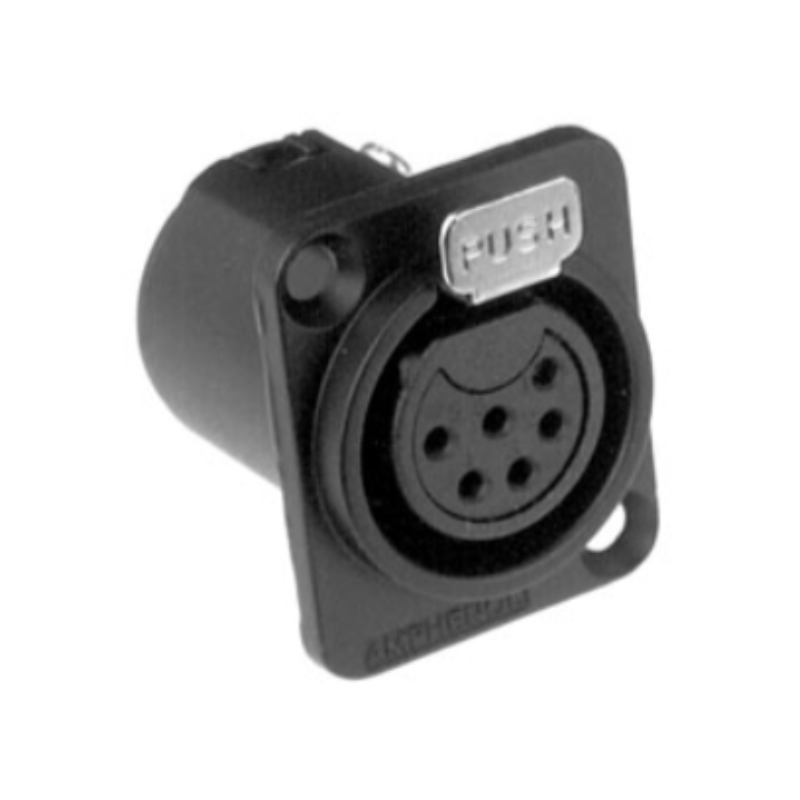 AC6AFDZB - XLR 6 гніздо на панель, фланець D-типу, базова модель, колір - чорний, корпус-метал