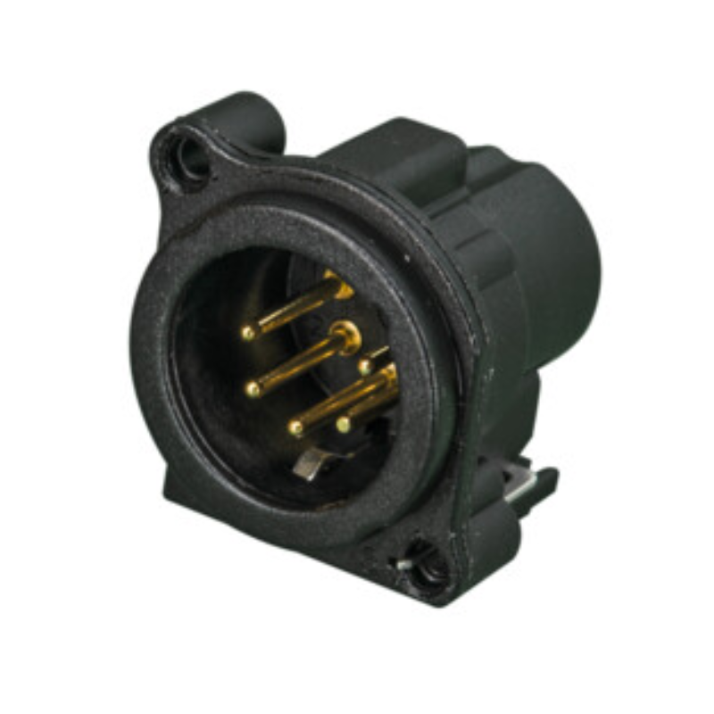 NC5MBV-B - Роз'єм XLR, панельний, штекер, 5 контактів, B-посадка, на вертикальну плату