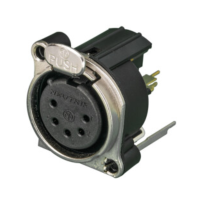 NC5FBV - Роз'єм XLR, панельний, гніздо, 5 контактів, B-посадка, на вертикальну плату