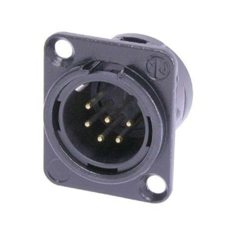 NC6MD-L-B-1 - Панельный разъем XLR6 штекер, фланец D-типа, позолоченные контакты