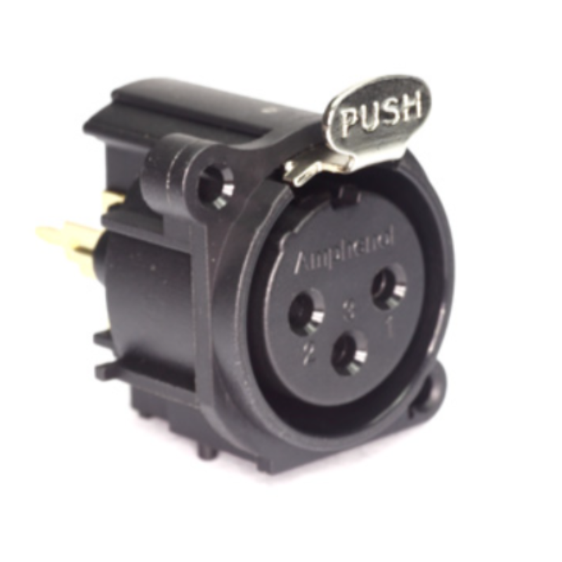 AC3FAV-AU-PRE - Панельний роз'єм XLR3 гніздо, вертикальне встановлення на плату, A-посадка