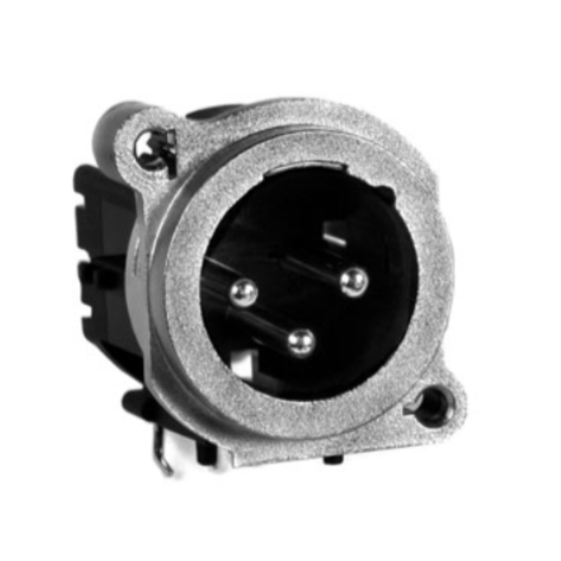 AC3MBH-AU-B - XLR 3 штекер на панель у плату, тип B, горизонтальне встановлення, заземлювальний контакт відсутній