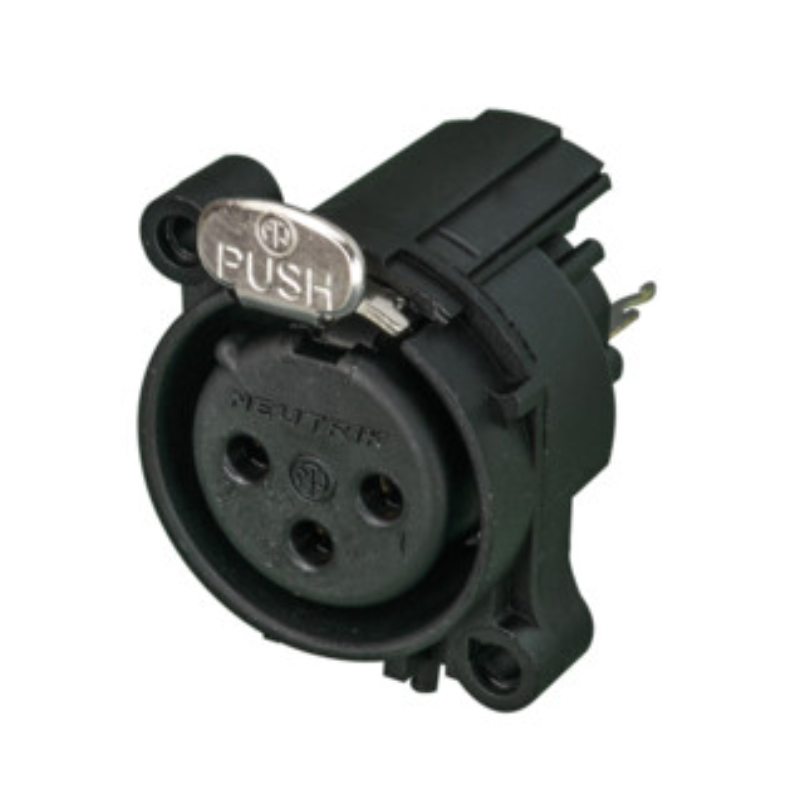 NC3FAAV - XLR 3 гніздо на панель, фланець A-типу, можливий монтаж на плату (вертикально)