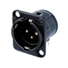 NC3MD-H-B - XLR 3 штекер на панель, фланець D-типу, можливий монтаж на плату (горизонтально)