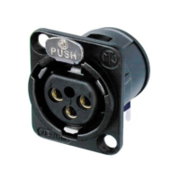 NC3FD-H-B - XLR 3 гніздо на панель, фланець D-типу, можливий монтаж на плату (горизонтально)