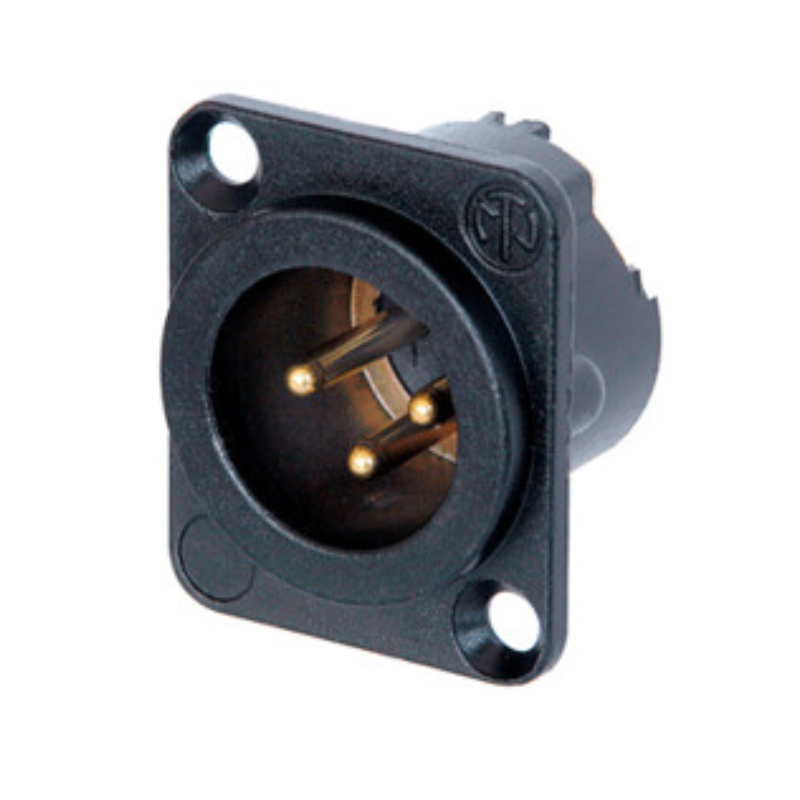 NC3MD-LX-B - XLR 3 штекер на панель, фланець D-типу, пайка, контакти - покриття золото