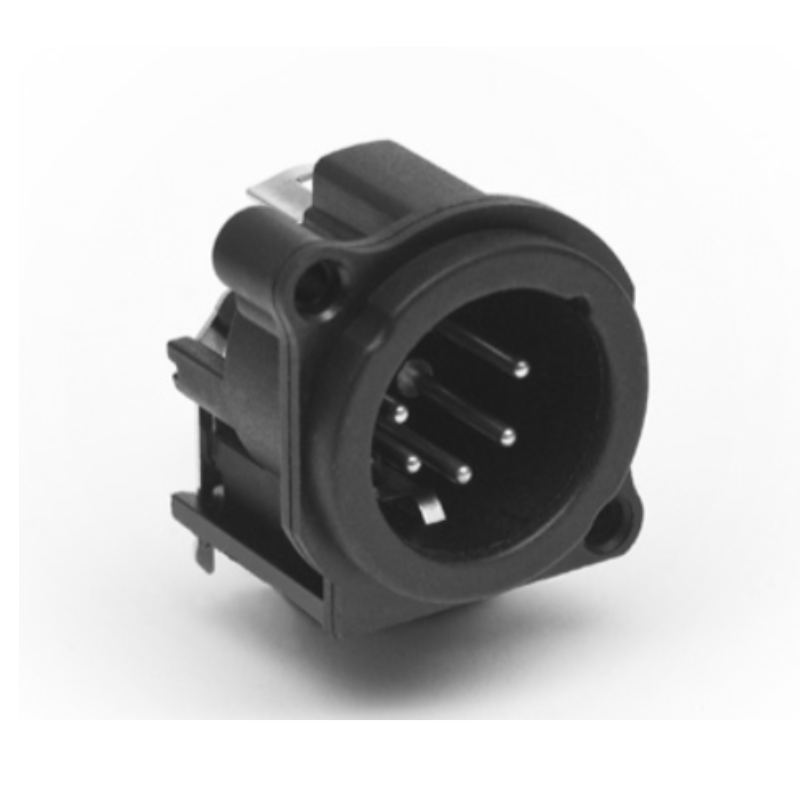 AC5MAH-AU-B - XLR 5 штекер на панель у плату, горизонтальне встановлення, корпус відповідного роз'єму на масу