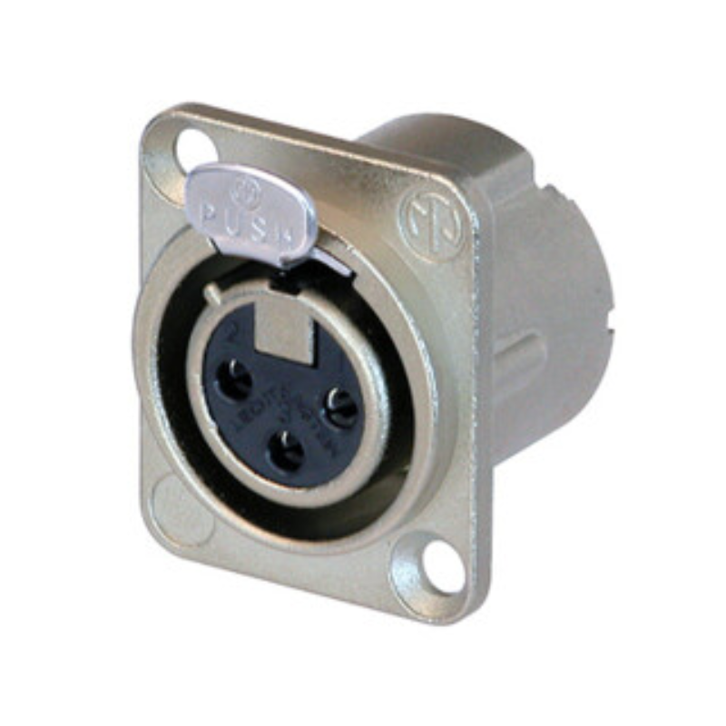 NC3FD-LX-HA - XLR 3 гніздо на панель, фланець D-типу, під обтиск, контакти - покриття срібло