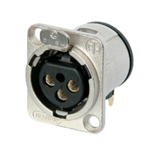 NC3FD-H - XLR 3 гніздо на панель, фланець D-типу, можливий монтаж на плату (горизонтально)