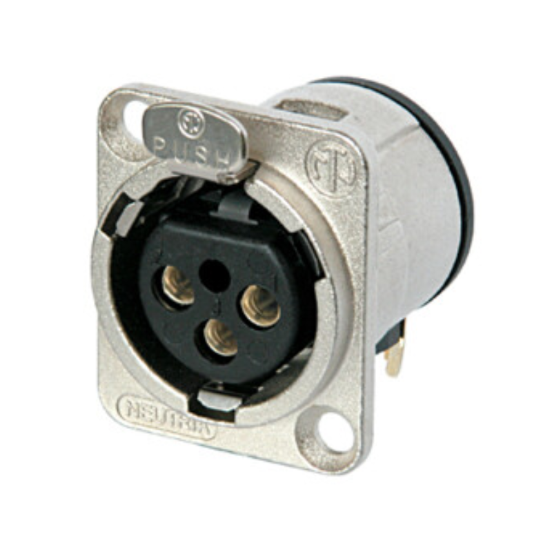 NC3FD-H - XLR 3 гніздо на панель, фланець D-типу, можливий монтаж на плату (горизонтально)