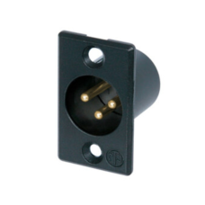 NC3MP-B - XLR 3 штекер на панель, фланець P-типу, під пайку, позолочені контакти, колір-чорний