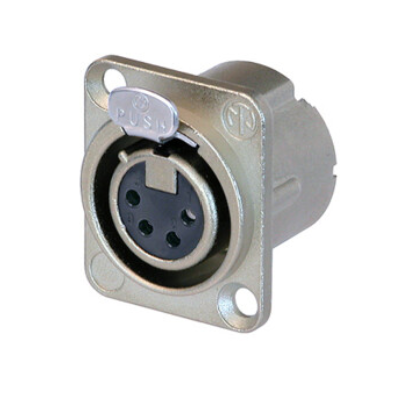 NC4FD-LX - XLR 4 гніздо на панель, фланець D-типу, пайка, контакти - покриття срібло