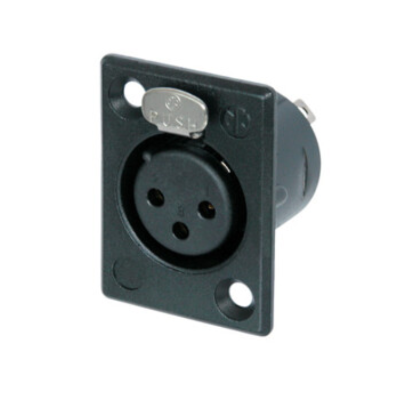 NC3FP-B-1 - XLR 3 гнездо на панель, фланец P-типа, под пайку, позолоченные контакты, цвет-черный