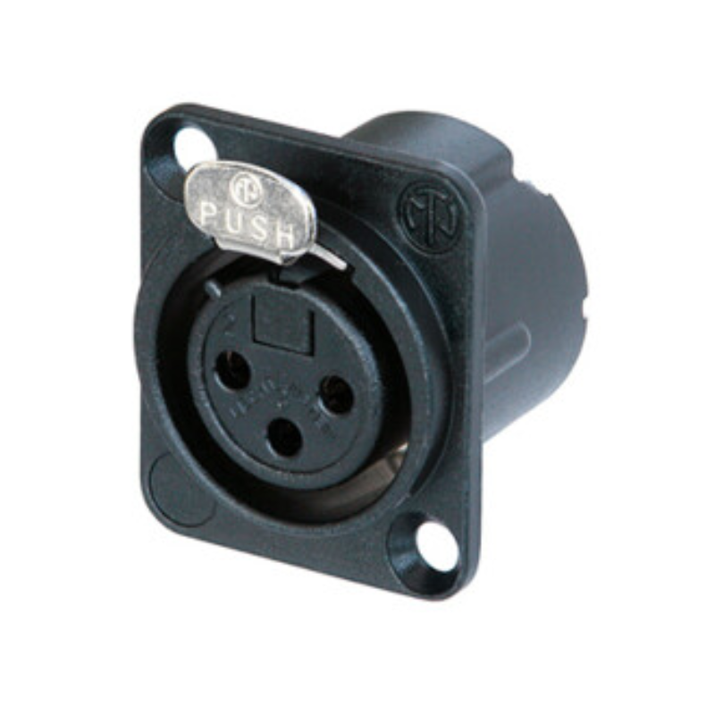 NC3FD-LX-HA-BAG - XLR 3 гніздо на панель, фланець D-типу, під обтиск, контакти - покриття срібло