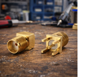 панельные позолоченные SMA разъёмы крупным планом