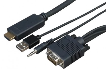 Фото1 CABVGAMJHDMI. Переходной кабель VGA со звук на HDMI, штекер (15 пин) + стерео миниджек + USB > штеке