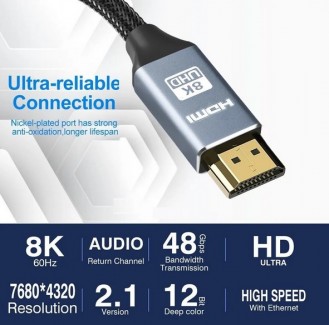 Фото2 Кабель HDMI, серія Standard v.2.1, штекер (тип A) > штекер (тип A), версія 2.1, діаметр-6.3 мм, в об