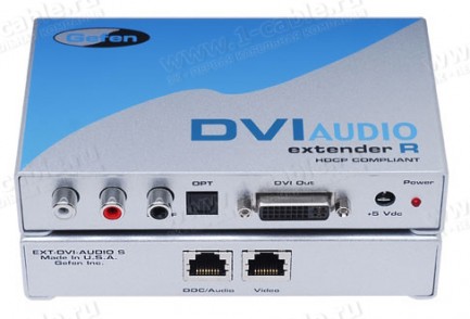 Фото1 EXT-DVI-AUDIO-CAT5 - Удлинитель линий DVI и аудио сигнала по двум кабелям витая пара (5 Cat) на 60 м