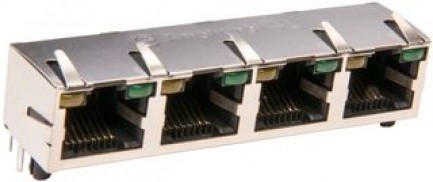 Фото1 RJHSE-5381-04 - Модульный 4-х портовый экранированный разъем Ethernet RJ45 на плату