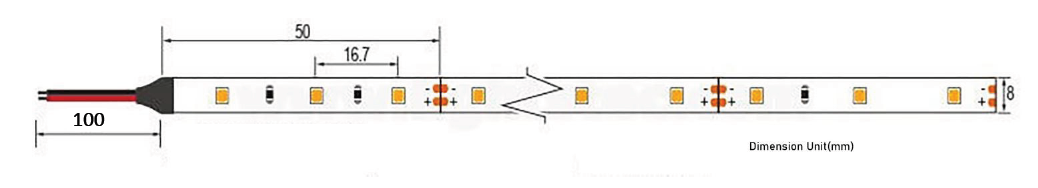 Схема размеров LED-ленты KS12283560ww8mm 