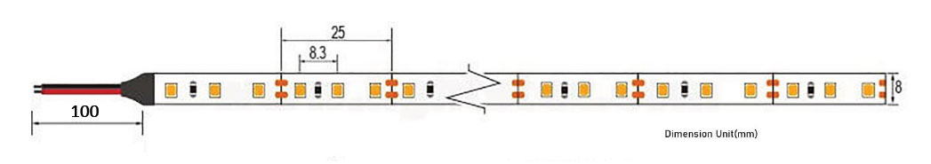 Схема размеров LED-ленты KS122835120ww8mm 
