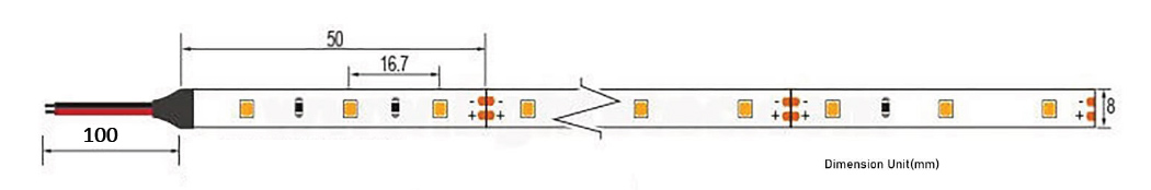 Схема размеров LED-ленты KS12283560nw8mm 